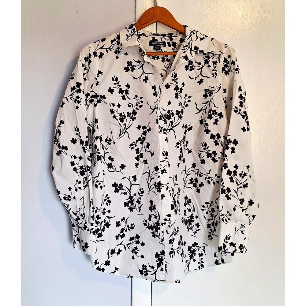 Lands' End women's no-iron Supima cotton floral button-up shirt 16W